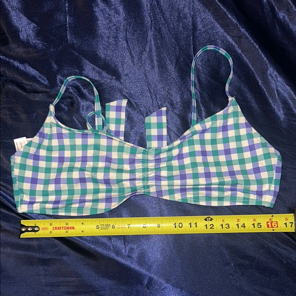 Green and Blue Checkered Bikini Top retro xl